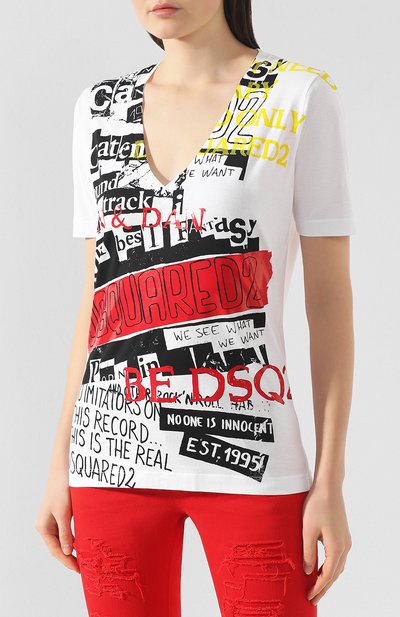 Хлопковая футболка DSQUARED2 белого цвета по цене 15500 руб., арт. S75GC0974/S22427, фото 3 Хлопковая футболка DSQUARED2, арт. S75GC0974/S22427, фото 3
