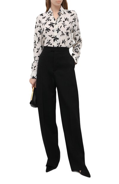 Шелковая рубашка SAINT LAURENT черно-белого цвета по цене 96050 руб., арт. 646850/Y2C16, фото 2 Шелковая рубашка SAINT LAURENT, арт. 646850/Y2C16, фото 2