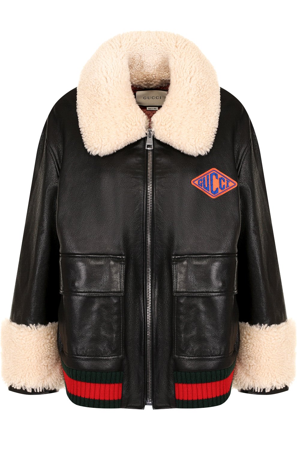 Кожаная куртка на молнии с меховой отделкой GUCCI, арт. 526823/XG691, фото 1