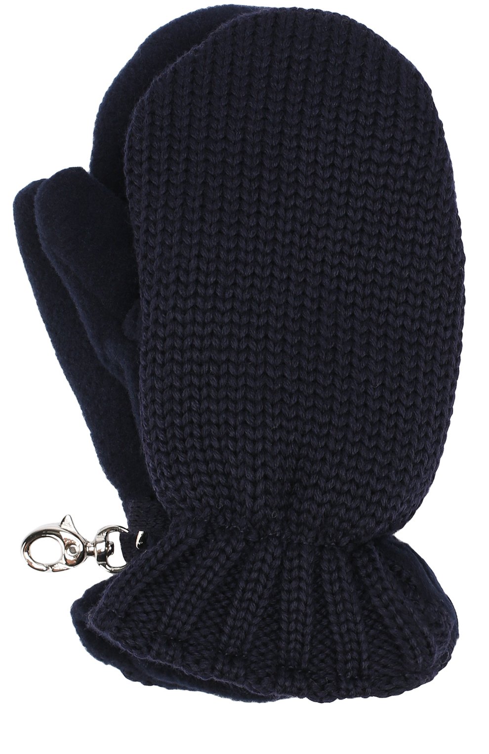 Вязаные варежки с карабином IL TRENINO темно-синего цвета по цене 7425 руб., арт. 17 9664/E0, фото 1 Вязаные варежки с карабином IL TRENINO, арт. 17 9664/E0, фото 1
