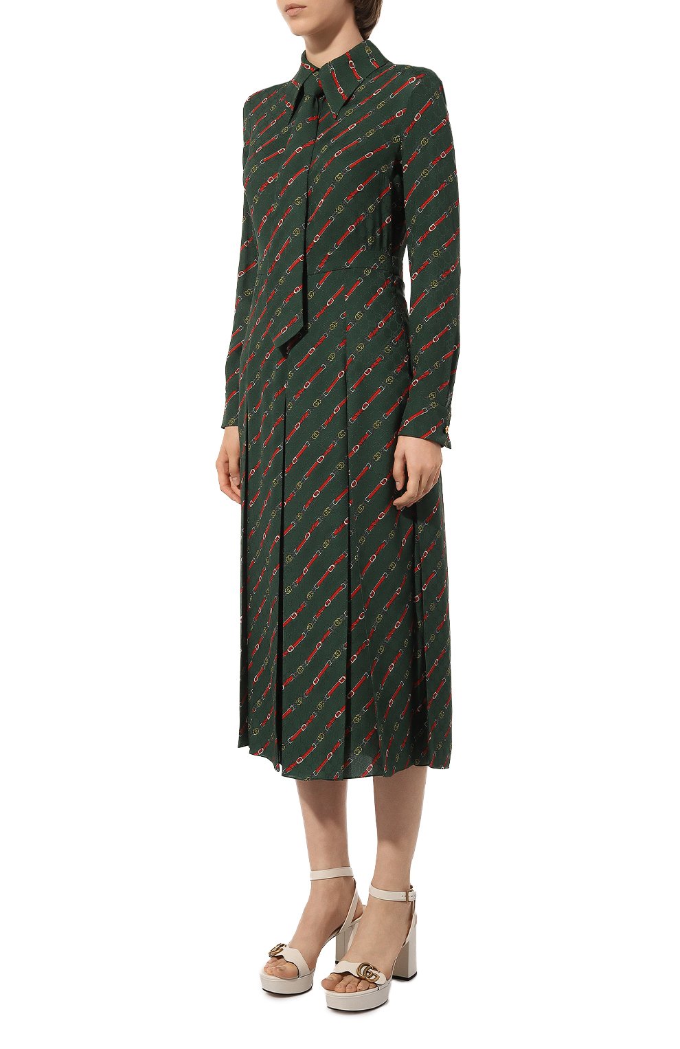 Шелковое платье GUCCI зеленого цвета по цене 475200 руб., арт. 596510 ZACRN, фото 3 Шелковое платье GUCCI, арт. 596510 ZACRN, фото 3