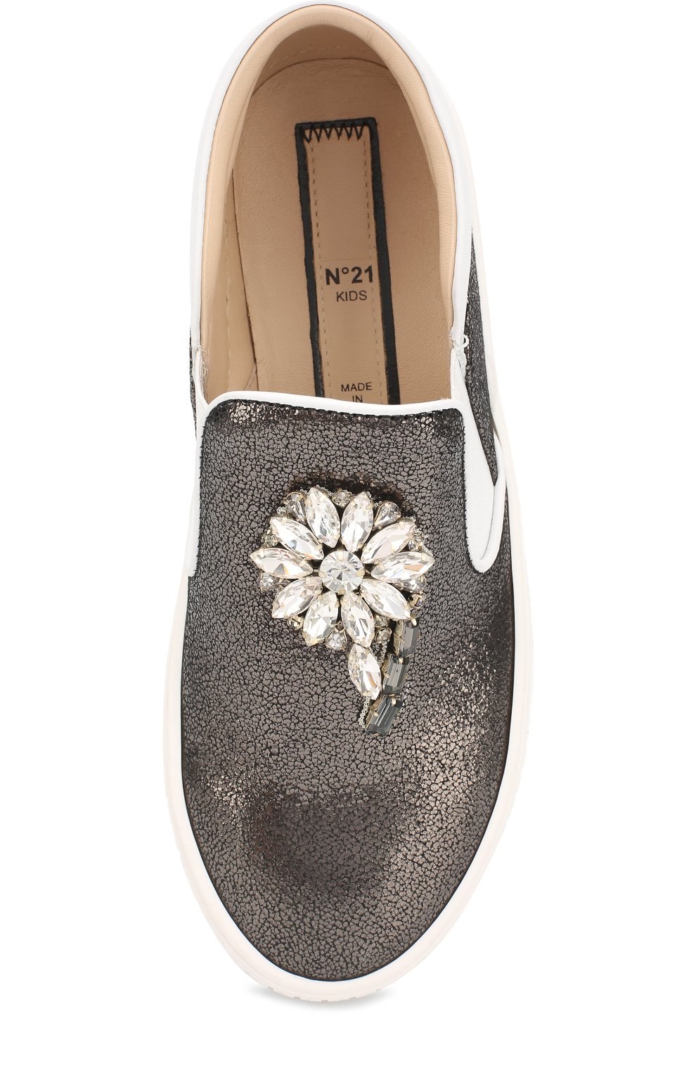 Кожаные слипоны с металлизированной отделкой и аппликацией из кристаллов N21, арт. 51422/36-41, фото 4