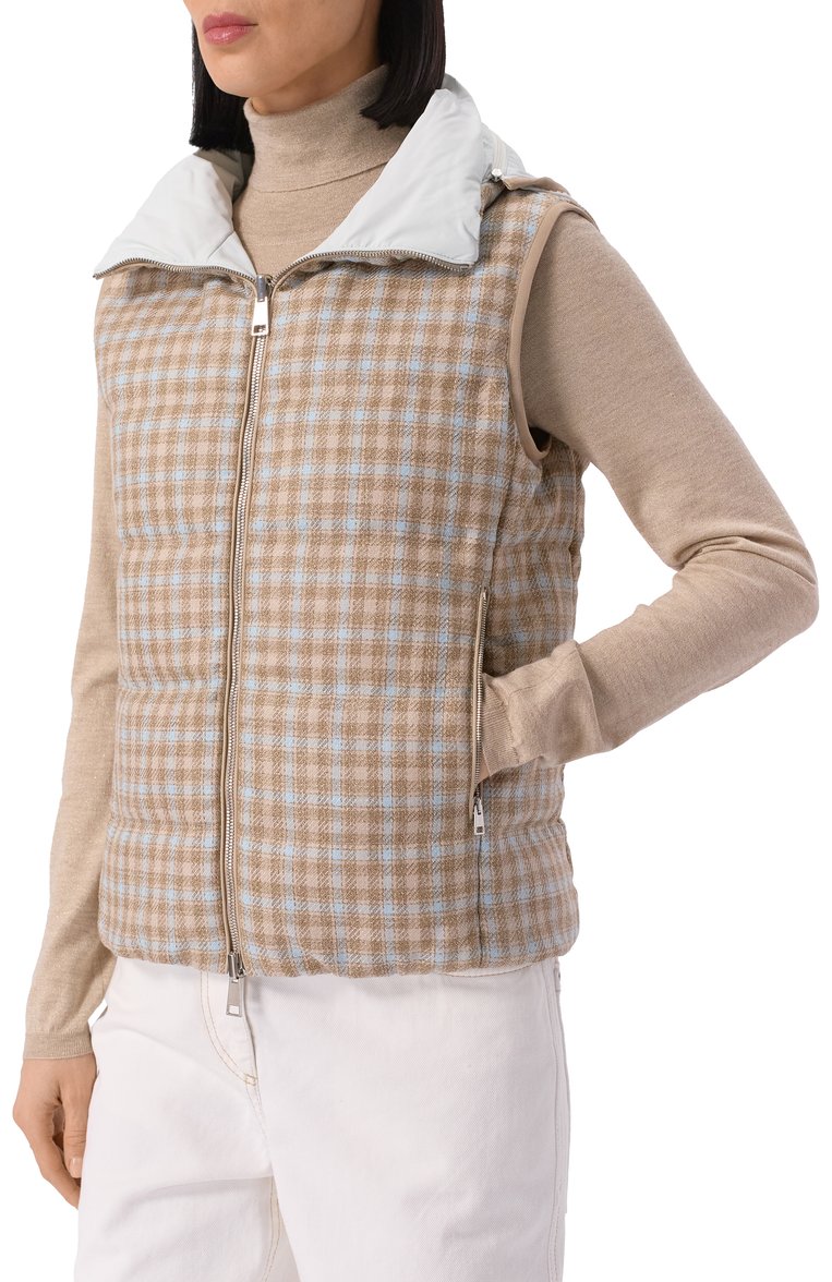 Женский двусторонний жилет KITON бежевого цвета, арт. D53628K0610E70 | Фото 3 (Материал внешний: Кашемир, Шерсть; Материал подклада: Синтетический материал; Материал сплава: Проставлено; Стили: Кэжуэл; Кросс-КТ: Пуховик)