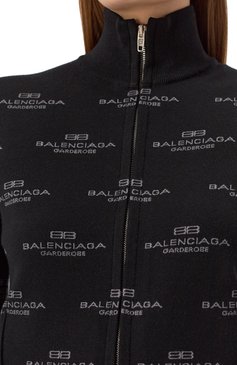 Женский кардиган из шерсти и хлопка BALENCIAGA черного цвета, арт. 812596/T1724 | Фото 5 (Материал внешний: Шерсть, Хлопок; Длина (для топов): Стандартные; Рукава: Длинные; Женское Кросс-КТ: Кардиган-одежда, кардиган-трикотаж; Стили: Гранж; Застежка: Молния)