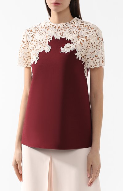 Хлопковый топ VALENTINO бордового цвета по цене 241000 руб., арт. RB0AE3R51CF, фото 3 Хлопковый топ VALENTINO, арт. RB0AE3R51CF, фото 3