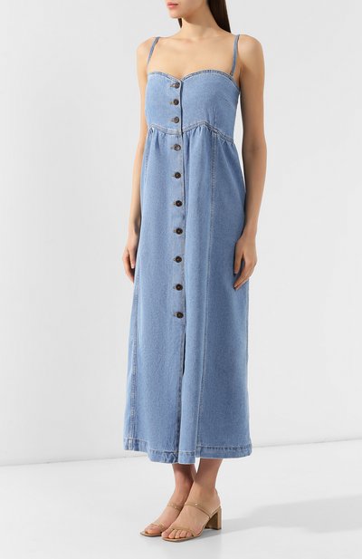 Джинсовое платье NANUSHKA голубого цвета по цене 42550 руб., арт. KAIA_80`S WASH_DENIM, фото 3 Джинсовое платье NANUSHKA, арт. KAIA_80`S WASH_DENIM, фото 3