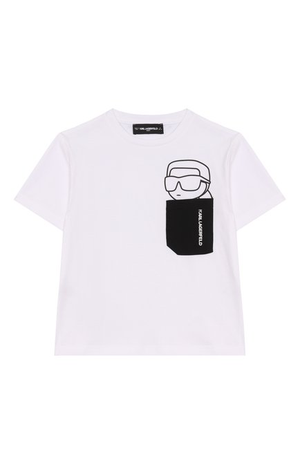 Детская хлопковая футболка KARL LAGERFELD KIDS белого цвета, арт. Z30423 | Фото 1 (Материал сплава: Проставлено; Материал внешний: Хлопок; Драгоценные камни: Проставлено; Рукава: Короткие)