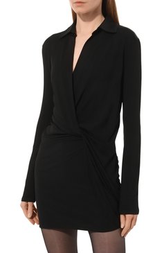 Женское платье из вискозы JACQUEMUS черного цвета, арт. 23H/233DR085-2310 | Фото 3 (Рукава: Длинные; Длина Ж (юбки, платья, шорты): Мини; Случай: Повседневный; Материал сплава: Проставлено; Материал внешний: Вискоза; Драгоценные камни: �Проставлено; Женское Кросс-КТ: Платье-одежда; Стили: Кэжуэл)