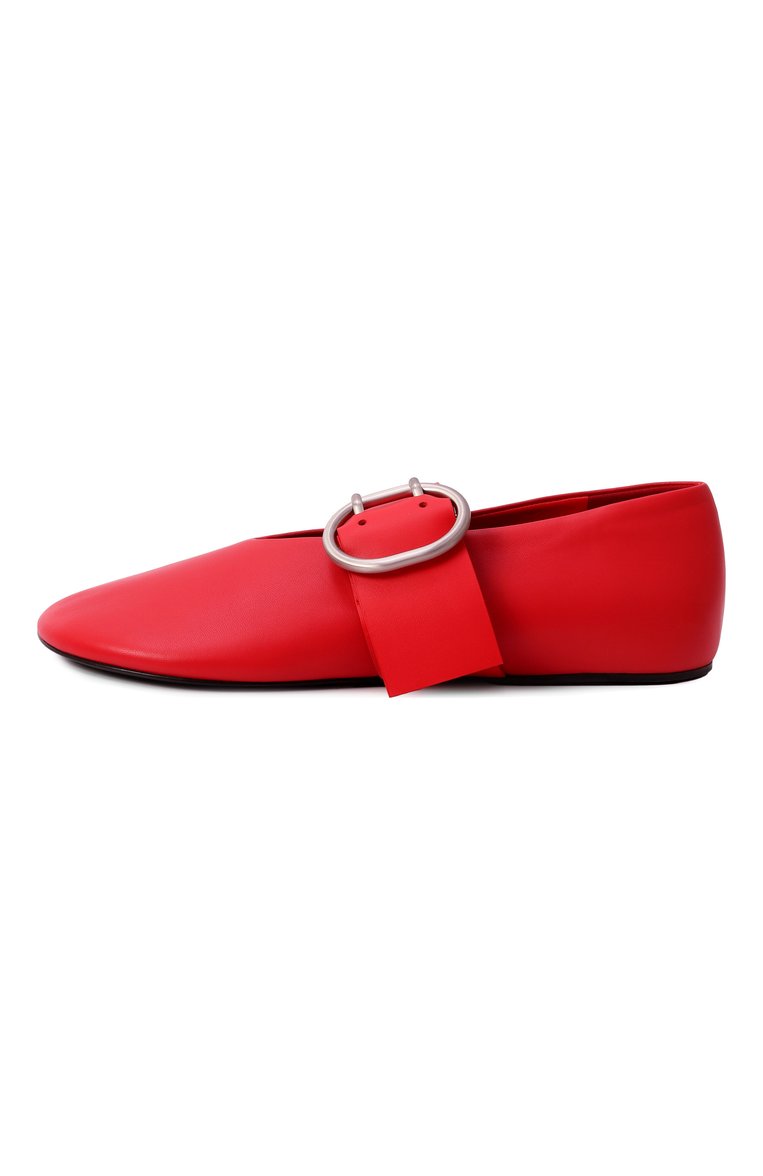 Женские кожаные балетки JIL SANDER красного цвета, арт. J15WZ0031/P8175 | Фото 4 (Материал внутренний: Натуральная кожа; Материал внешний: Натуральная кожа; Материал сплава: Проставлено; Драгоценные камни: Проставлено; Подошва: Плоская)