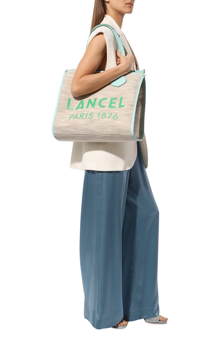 Женская сумка-тоут summer LANCEL бежевого цвета, арт. A10749 | Фото 7 (Материал сплава: Проставлено; Материал: Текстиль; Драгоценные камни: Проставлено; Размер: large)