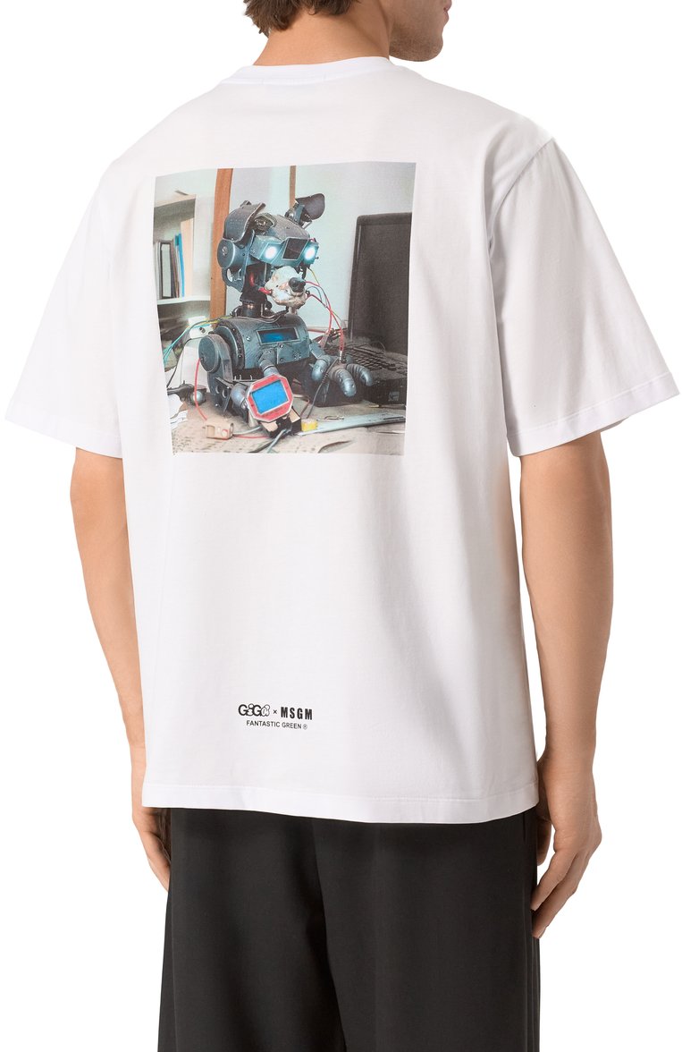 Мужская хлопковая футболка MSGM белого цвета, арт. 3846MM03/257298 | Фото 4 (Длина (для топов): Стандартные; Рукава: Короткие; Материал внешний: Хлопок; Принт: С принтом; Стили: Гранж; Мужское Кросс-КТ: Футболка-одежда; Кросс-КТ: Джерси)