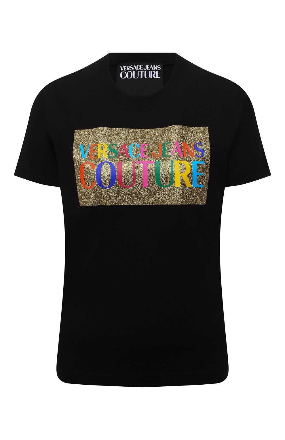 Хлопковая футболка VERSACE JEANS COUTURE черного цвета по цене 18100 руб., арт. 71HAHT07-71DP613 R 23 L0G0 C0L. GLITTER/CJ00T, фото 1 Хлопковая футболка VERSACE JEANS COUTURE, арт. 71HAHT07-71DP613 R 23 L0G0 C0L. GLITTER/CJ00T, фото 1