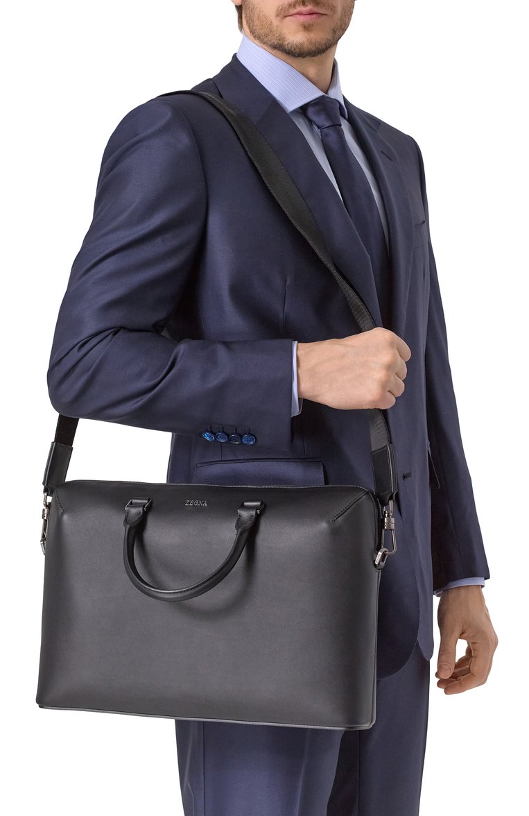 Мужская портфель ZEGNA черного цвета, арт. C2157Z/LHGRN | Фото 2 (Ремень/цепочка: На ремешке; Материал: Натуральная кожа; Размер: large; Сумки-технические: Портфели)