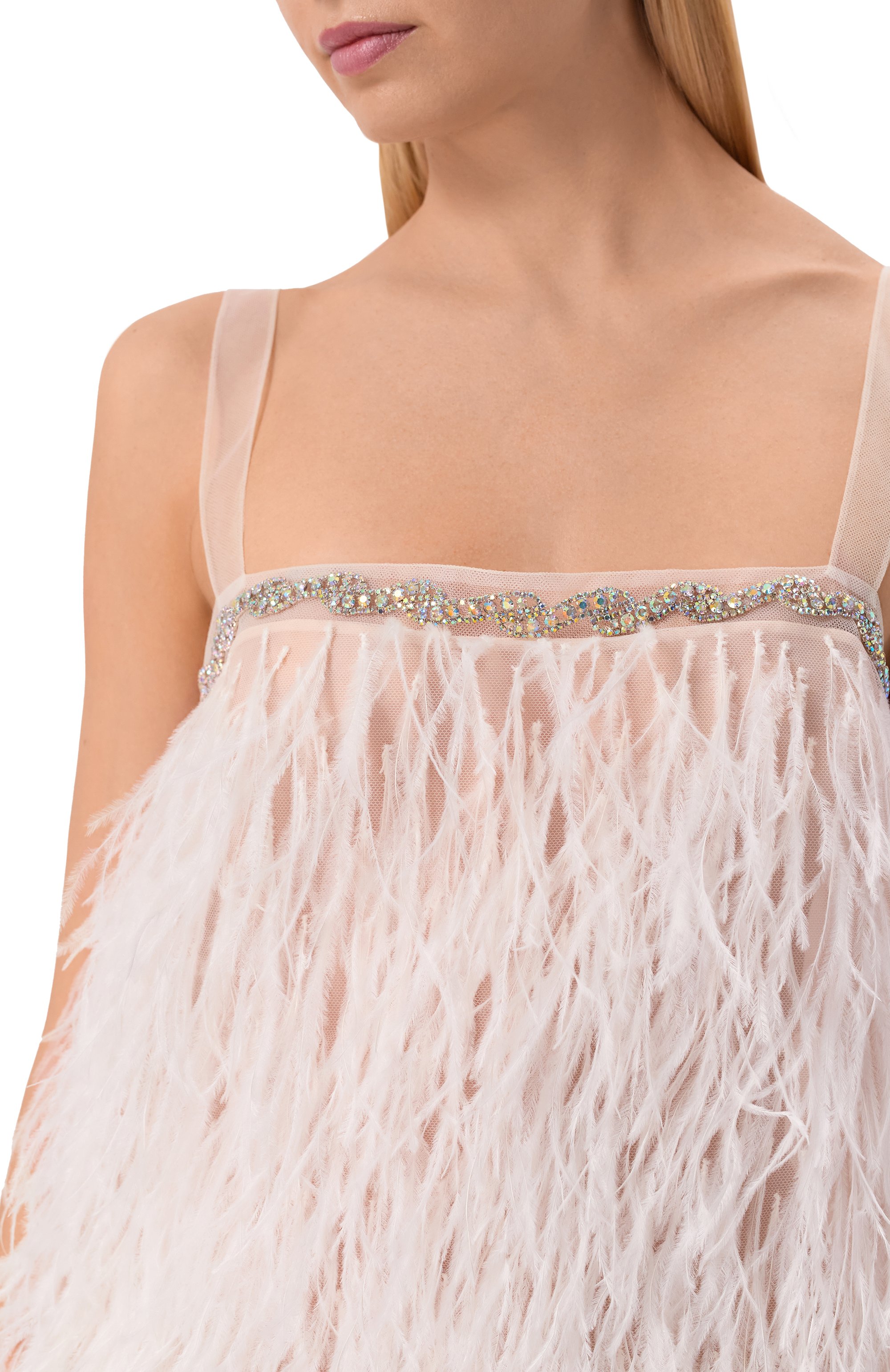 Шелковое платье с отделкой перьями GIULIA GURMAN, арт. D19, фото 4