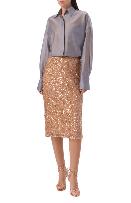 Юбка с отделкой пайетками Weekend Max Mara WKD0CCHI0 Бежевый  WKD0CCHI0 Фото 2