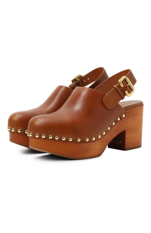 Кожаные сабо Jeanette Chloé CHC25U10VLT Коричневый CHC25U10VLT