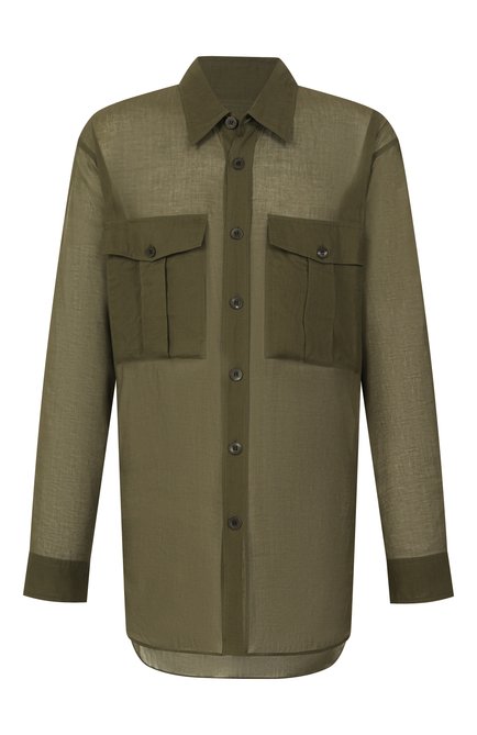 Мужская хлопковая рубашка DRIES VAN NOTEN хаки цвета, арт. 251-020721-1160 | Фото 1 (Длина (для топов): Удлиненные; Материал сплава: Проставлено; Драгоценные камни: Проставлено; Материал внешний: Хлопок; Рукава: Длинные)