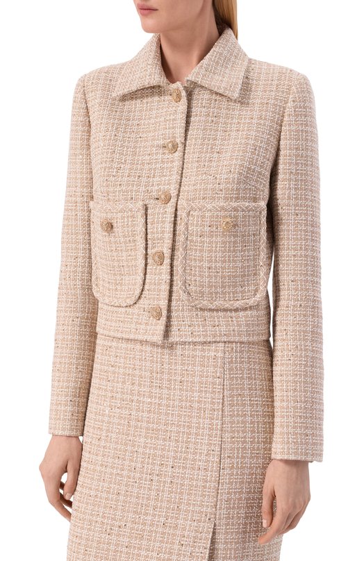 Твидовый жакет Elie Saab J0140NR26/TW008 Бежевый  J0140NR26/TW008 Фото 3