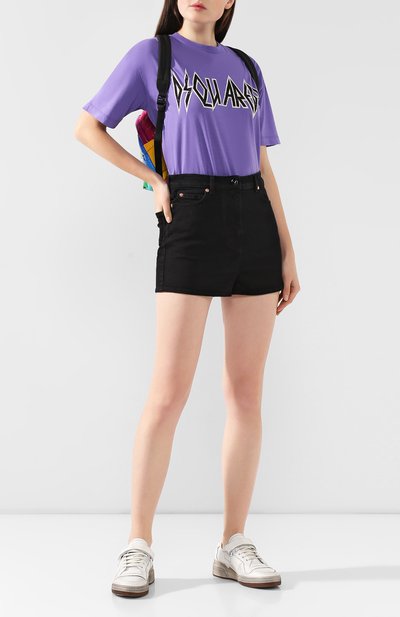 Хлопковая футболка DSQUARED2 фиолетового цвета по цене 26450 руб., арт. S72GD0191/S21600, фото 2 Хлопковая футболка DSQUARED2, арт. S72GD0191/S21600, фото 2