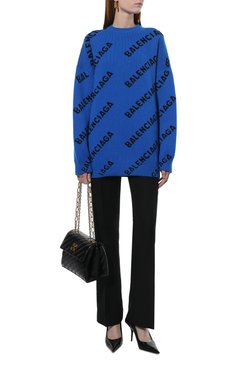 Женский шерстяной свитер BALENCIAGA синего цвета, арт. 657520/T1567 | Фото 2 (Длина (для топов): Удлиненные; Материал внешний: Шерсть; Рукава: Длинные; Стили: Спорт-шик; Женское Кросс-КТ: Свитер-одежда; Региональные ограничения белый список (Axapta Mercury): RU; Драгоценные камни: Проставлено; Материал сплава: Проставлено)