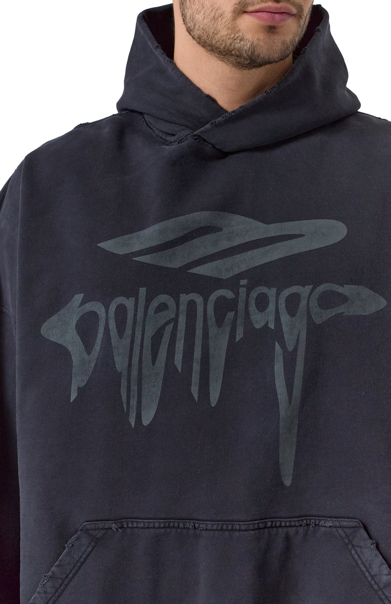 Мужской хлопковое худи BALENCIAGA черного цвета, арт. 803265/TRVS9 | Фото 5 (Длина (для топов): Стандартные; Материал сплава: Проставлено; Драгоценные камни: Проставлено; Материал внешний: Хлопок; Рукава: Длинные; Мужское Кросс-КТ: Худи-одежда; Принт: С принтом; Стили: Спорт-шик)