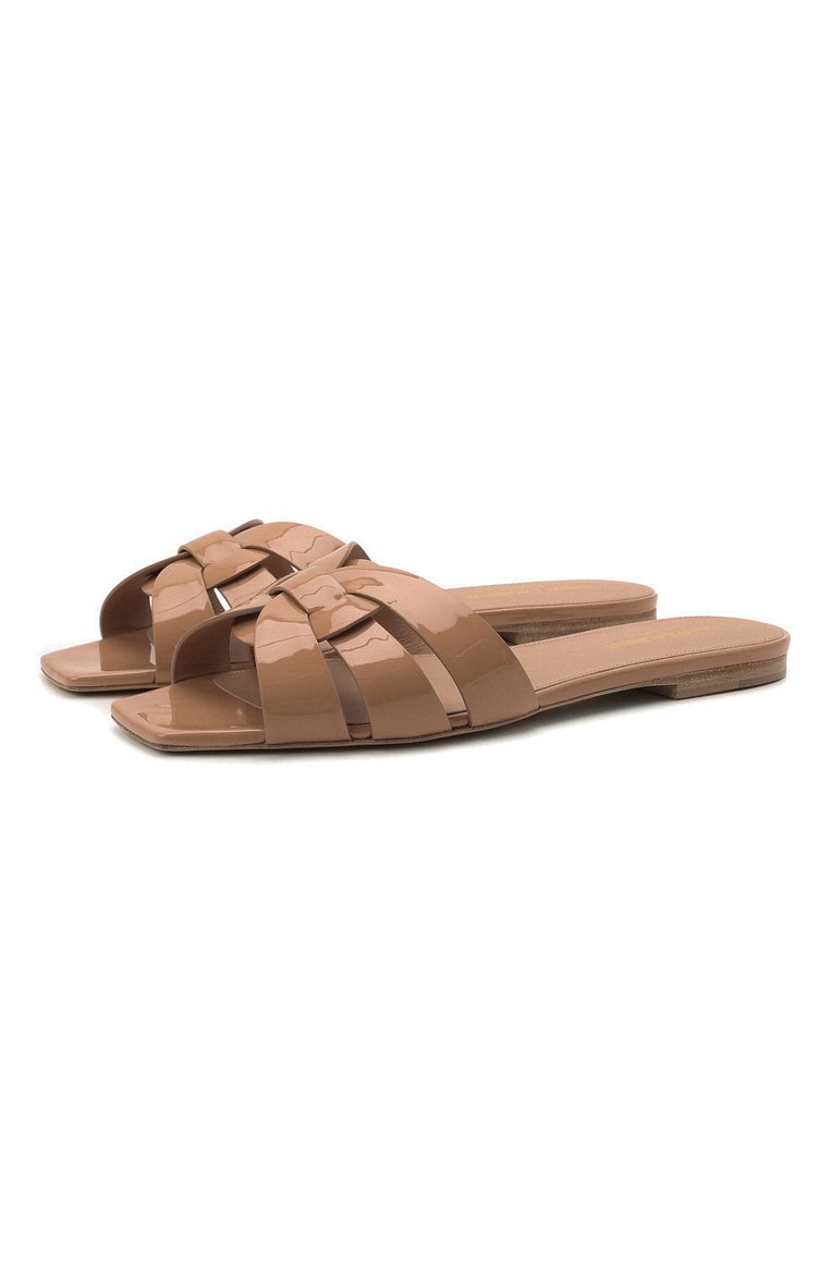 Женские кожаные шлепанцы nu pieds SAINT LAURENT бежевого цвета, арт. 571952/B8I00 | Фото 1 (Материал внутренний: Натуральная кожа; Подошва: Плоская; Каблук высота: Низкий; Материал внешний: Натуральная кожа)