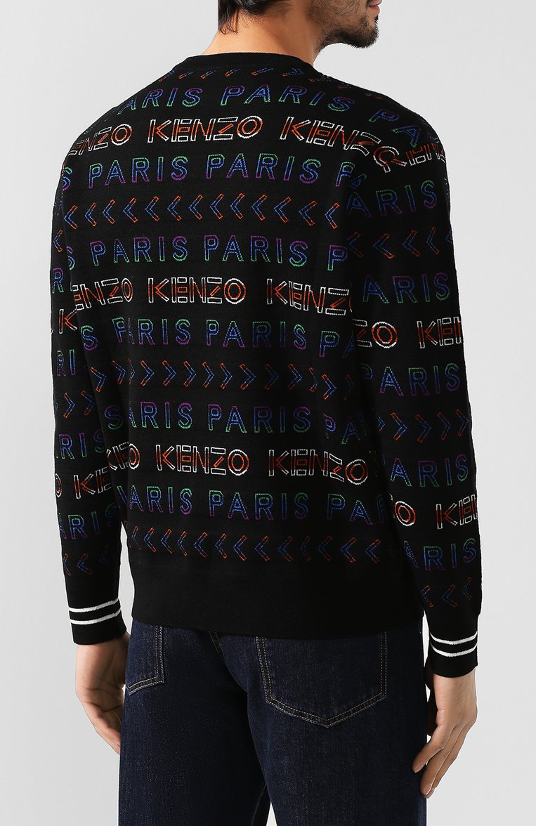 Мужской шерстяной джемпер KENZO разноцветного цвета, арт. F965PU2093LD | Фото 4 (Мужское Кросс-КТ: Джемперы; Статус проверки: Проверена категория, Проверено; Материал внешний: Шерсть; Рукава: Длинные; Длина (для топов): Стандартные; Принт: С принтом; Вырез: Круглый; Стили: Кэжуэл)