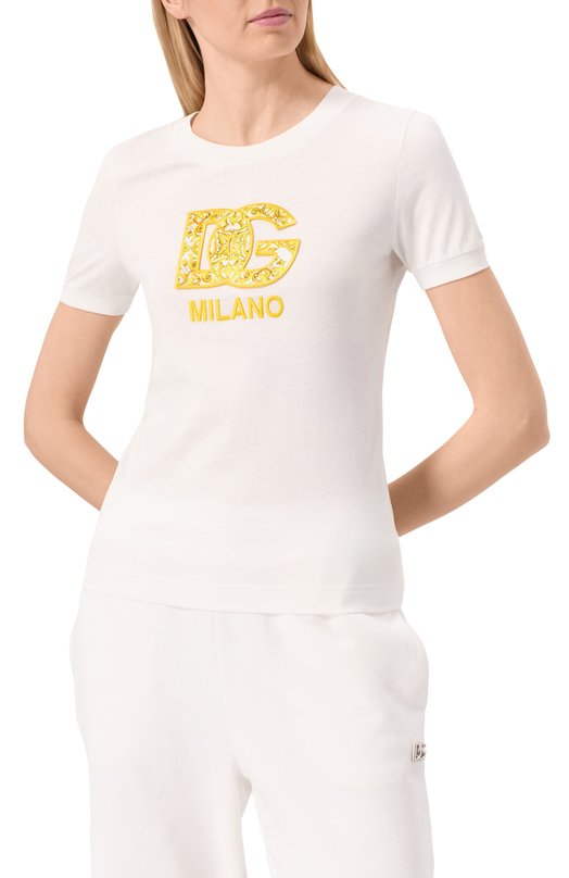 Хлопковая футболка Dolce & Gabbana F8N08Z/GDBVX Белый  F8N08Z/GDBVX Фото 3