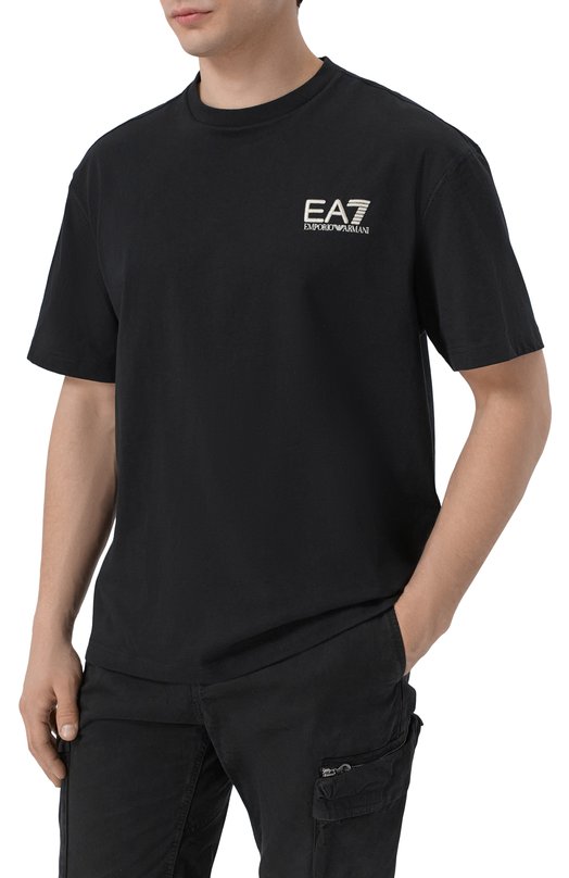 Хлопковая футболка EA7 7M001402/AF22264 Чёрный  7M001402/AF22264 Фото 3