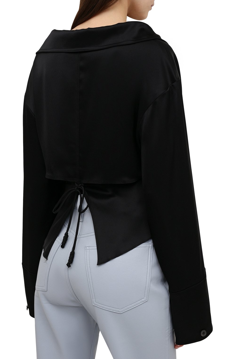 Блузка NANUSHKA черного цвета по цене 47800 руб., арт. RASHA_BLACK_SLIP SATIN, фото 4 Блузка NANUSHKA, арт. RASHA_BLACK_SLIP SATIN, фото 4