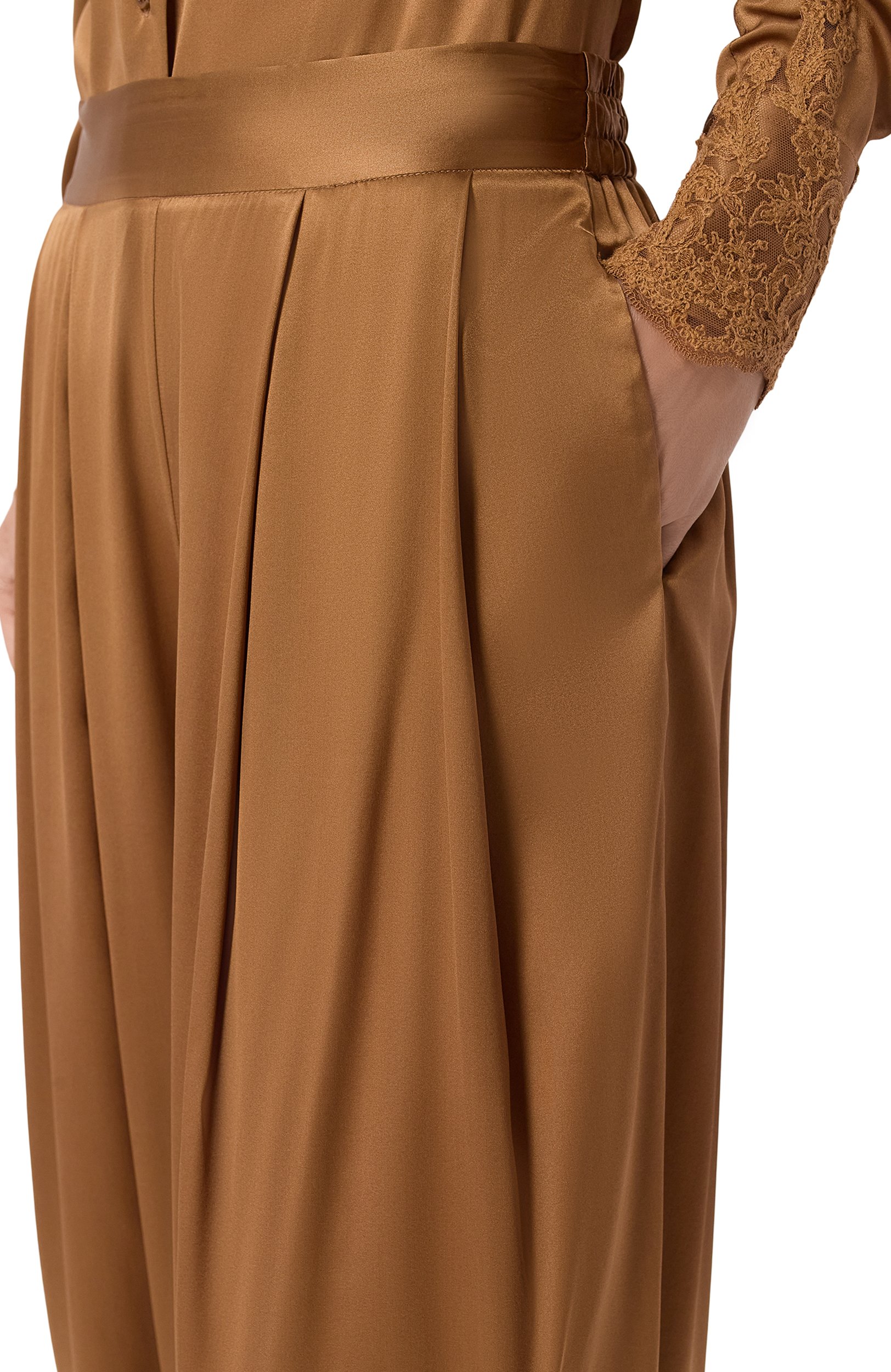 Шелковые брюки ERMANNO SCERVINO коричневого цвета по цене 78300 руб., арт. D494P606TBW, фото 5 Шелковые брюки ERMANNO SCERVINO, арт. D494P606TBW, фото 5
