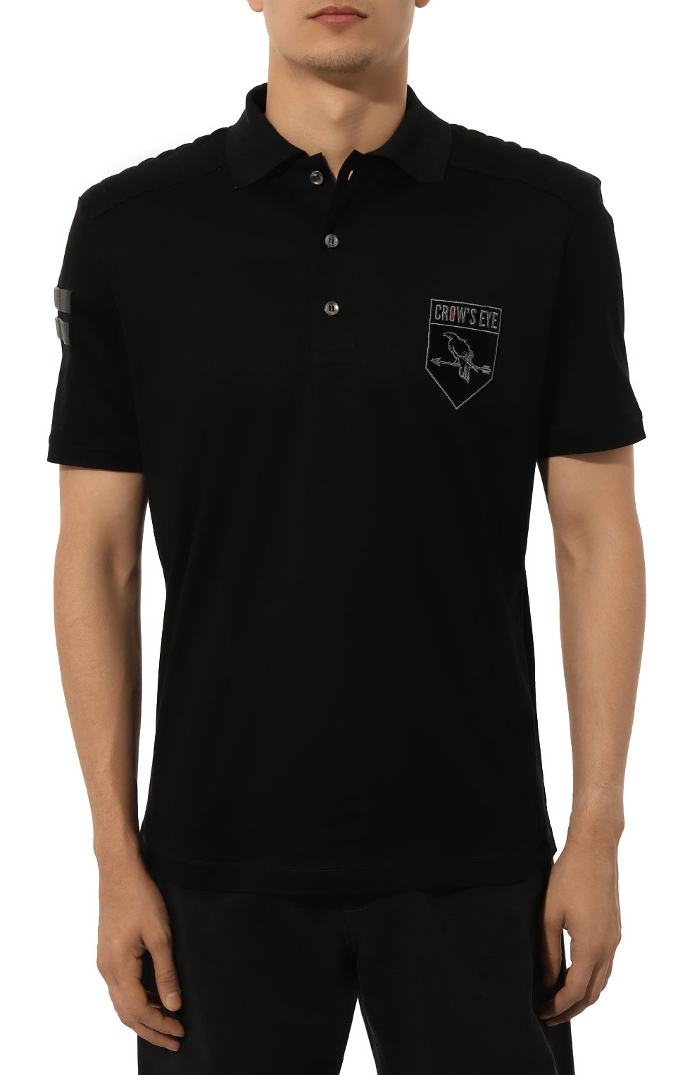 Хлопковое поло CROW’S EYE черного цвета по цене 19010 руб., арт. L.E.1, фото 3 Хлопковое поло CROW’S EYE, арт. L.E.1, фото 3
