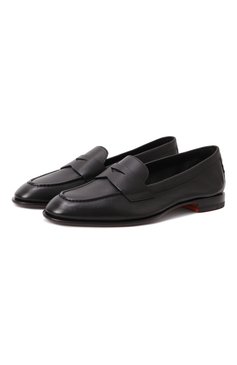 Женские кожаные пенни-лоферы SANTONI черного цвета, арт. WUSG59962HAFSLGA | Фото 1 (Каблук высота: Низкий; Подошва: Плоская; Драгоценные камни: Проставлено; Материал внутренний: Натуральная кожа; Материал внешний: Натуральная кожа; Материал сплава: Проставлено)