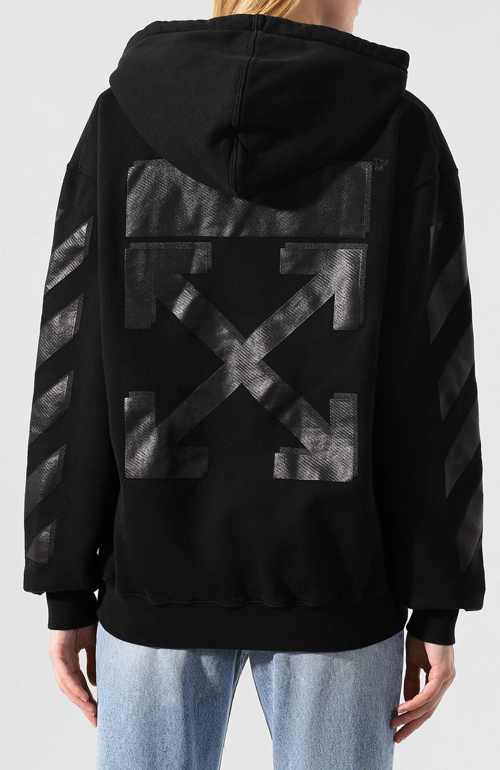 Хлопковое худи OFF-WHITE черного цвета по цене 39950 руб., арт. 0WBB032E19F300961010, фото 4 Хлопковое худи OFF-WHITE, арт. 0WBB032E19F300961010, фото 4