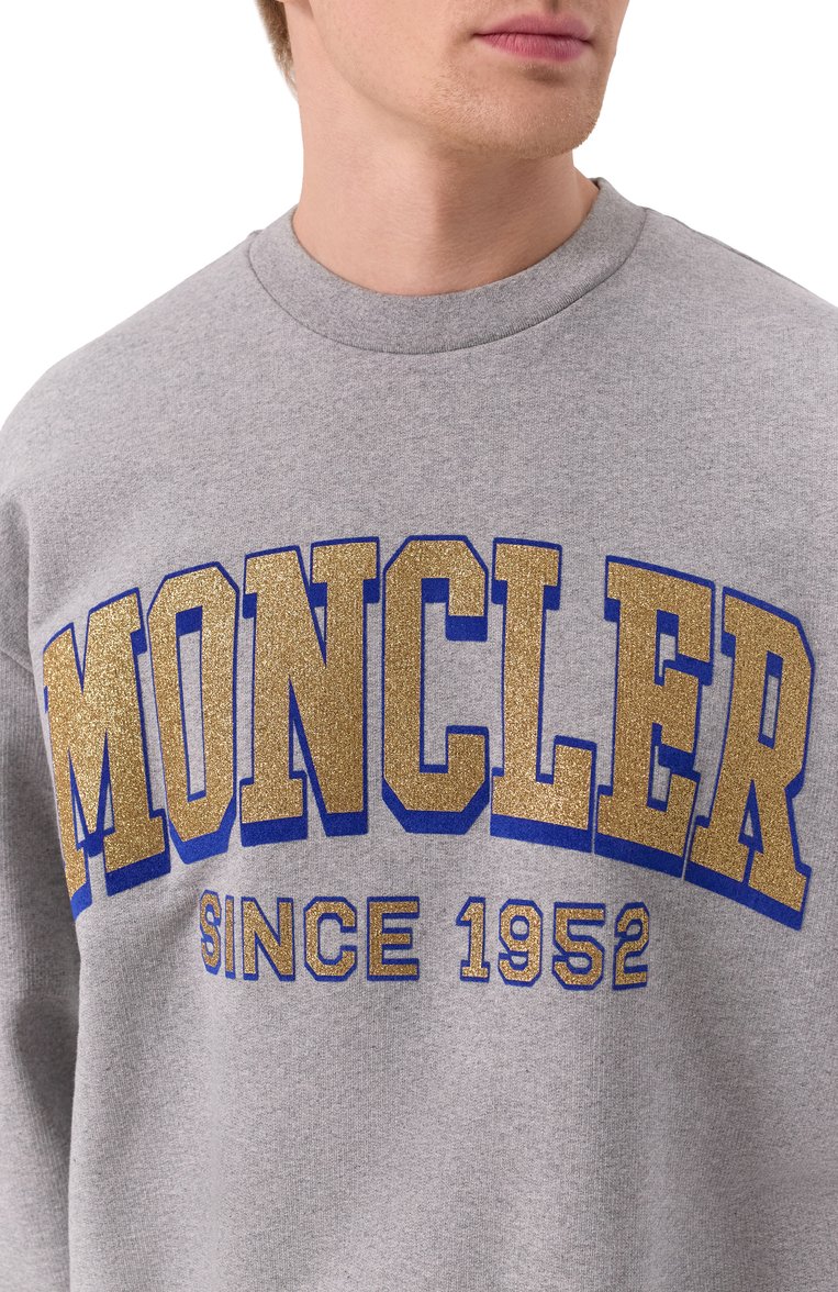 Мужской хлопковый свитшот MONCLER серого цвета, арт. 8G00019/M2642/984 | Фото 5 (Рукава: Длинные; Длина (для топов): Стандартные; Материал внешний: Хлопок; Принт: С принтом; Мужское Кросс-КТ: свитшот-одежда; Стили: Спорт-шик)