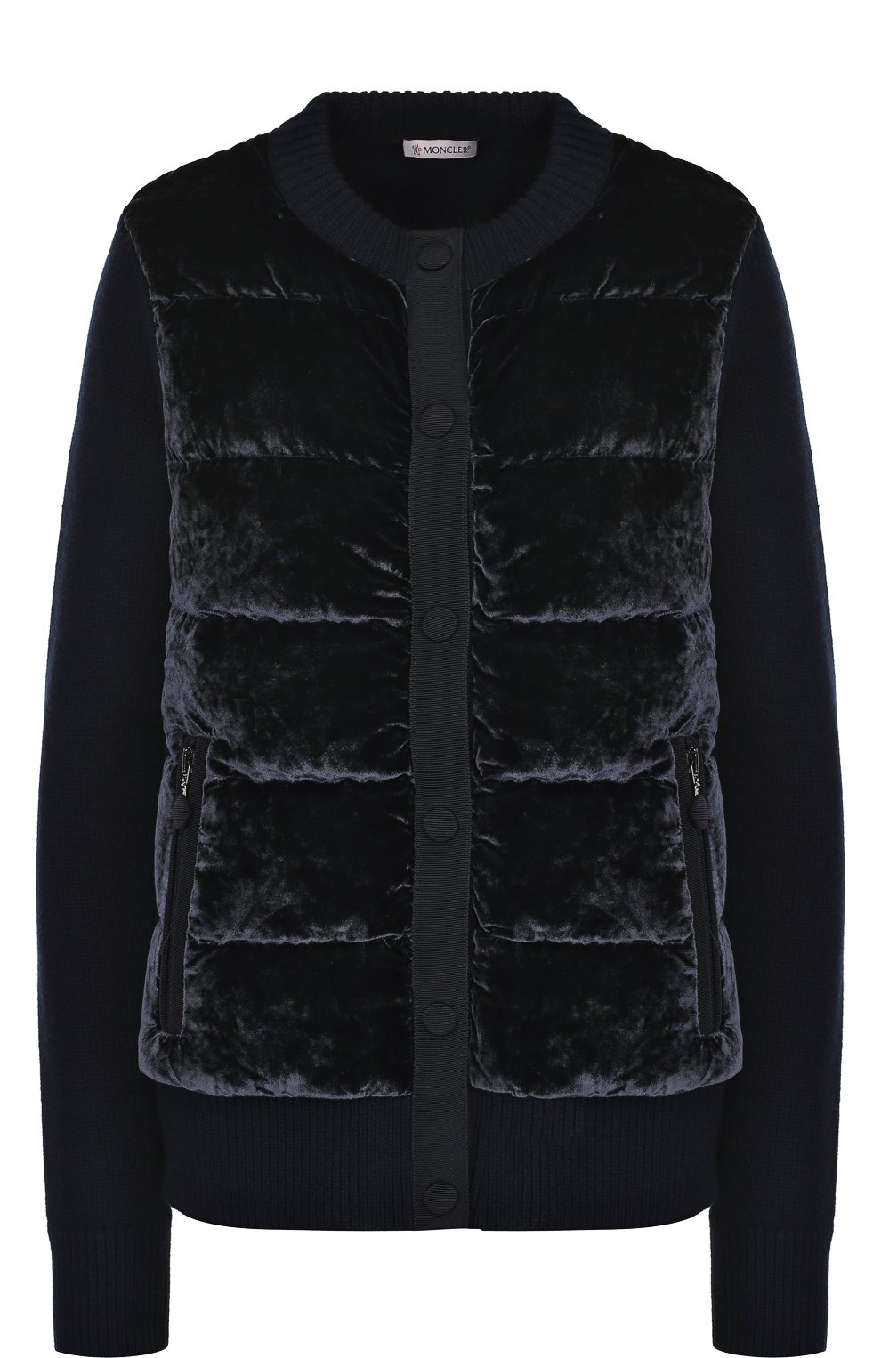 Шерстяной кардиган с круглым вырезом и бархатной вставкой MONCLER, арт. C2-093-94824-00-94889, фото 1