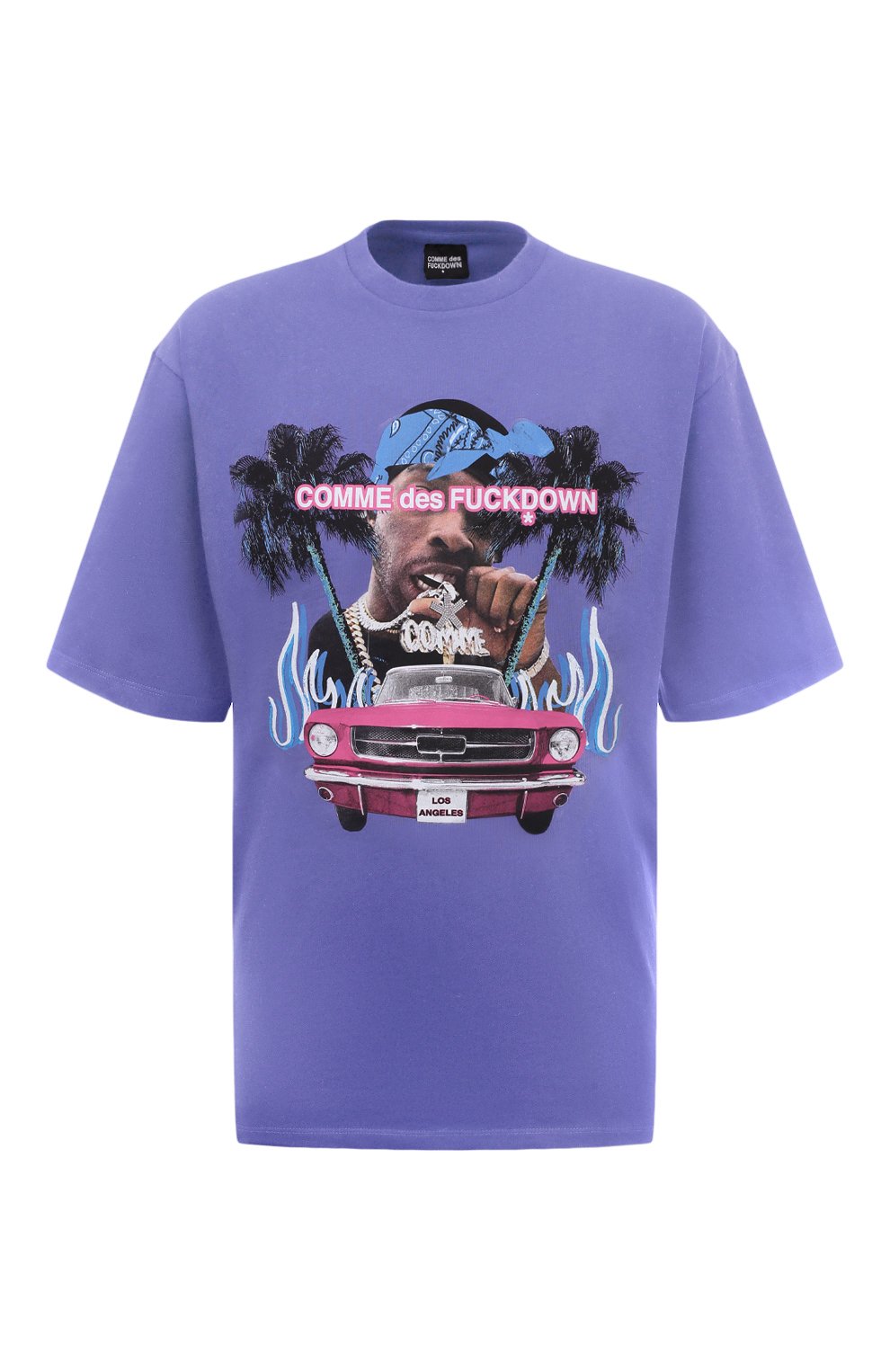 Хлопковая футболка COMME DES FUCKDOWN сиреневого цвета по цене 9410 руб., арт. CDFU2284, фото 1 Хлопковая футболка COMME DES FUCKDOWN, арт. CDFU2284, фото 1