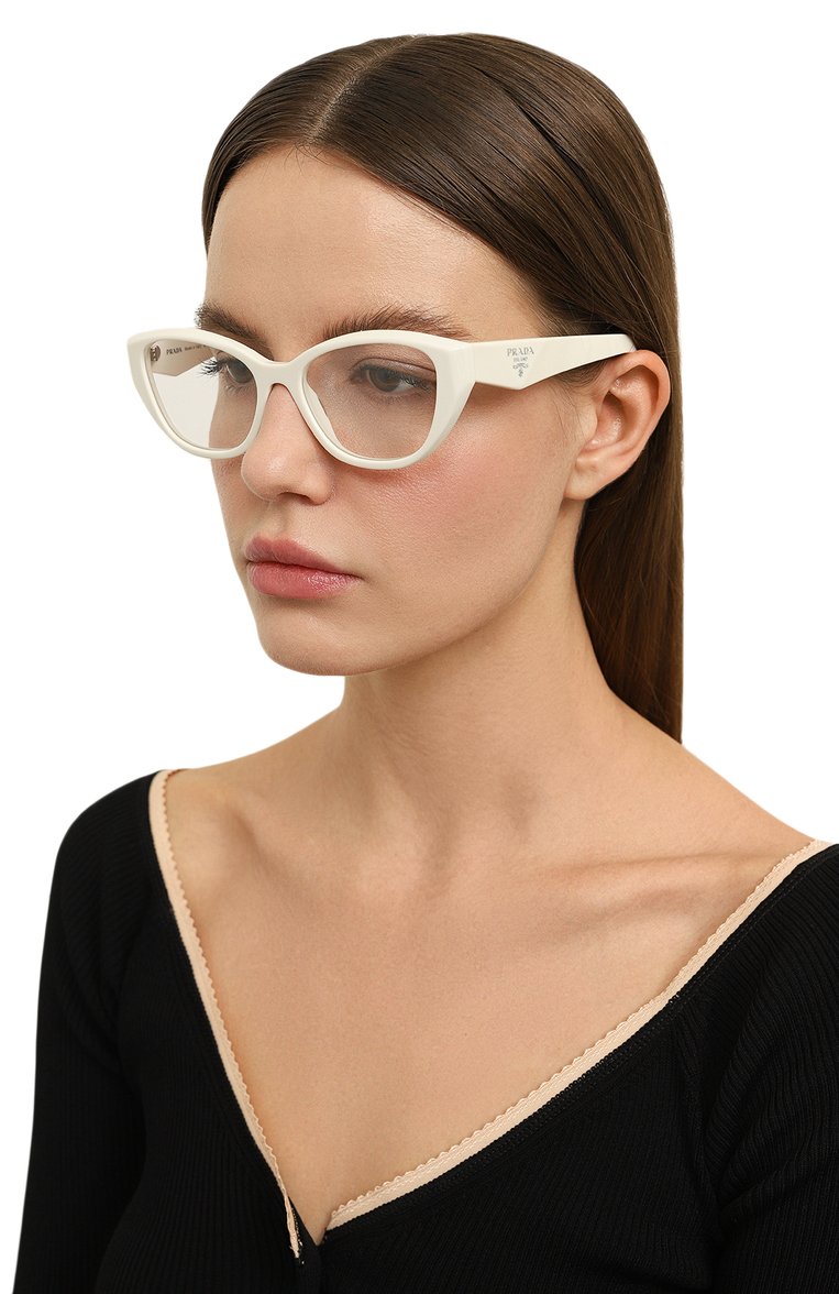 Женские оправа PRADA белого цвета, арт. 21ZV-17K101 | Фото 2 (Нос: Не проставлено; Региональные ограничения белый список (Axapta Mercury): Не проставлено; Тип очков: Оправа; Материал: Пластик; Очки форма: Бабочка; Оптика Гендер: оптика-женское)