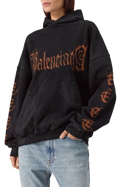 Хлопковое худи BALENCIAGA черного цвета по цене 104000 руб., арт. 739024TOVD8 1055, фото 3 Хлопковое худи BALENCIAGA, арт. 739024TOVD8 1055, фото 3