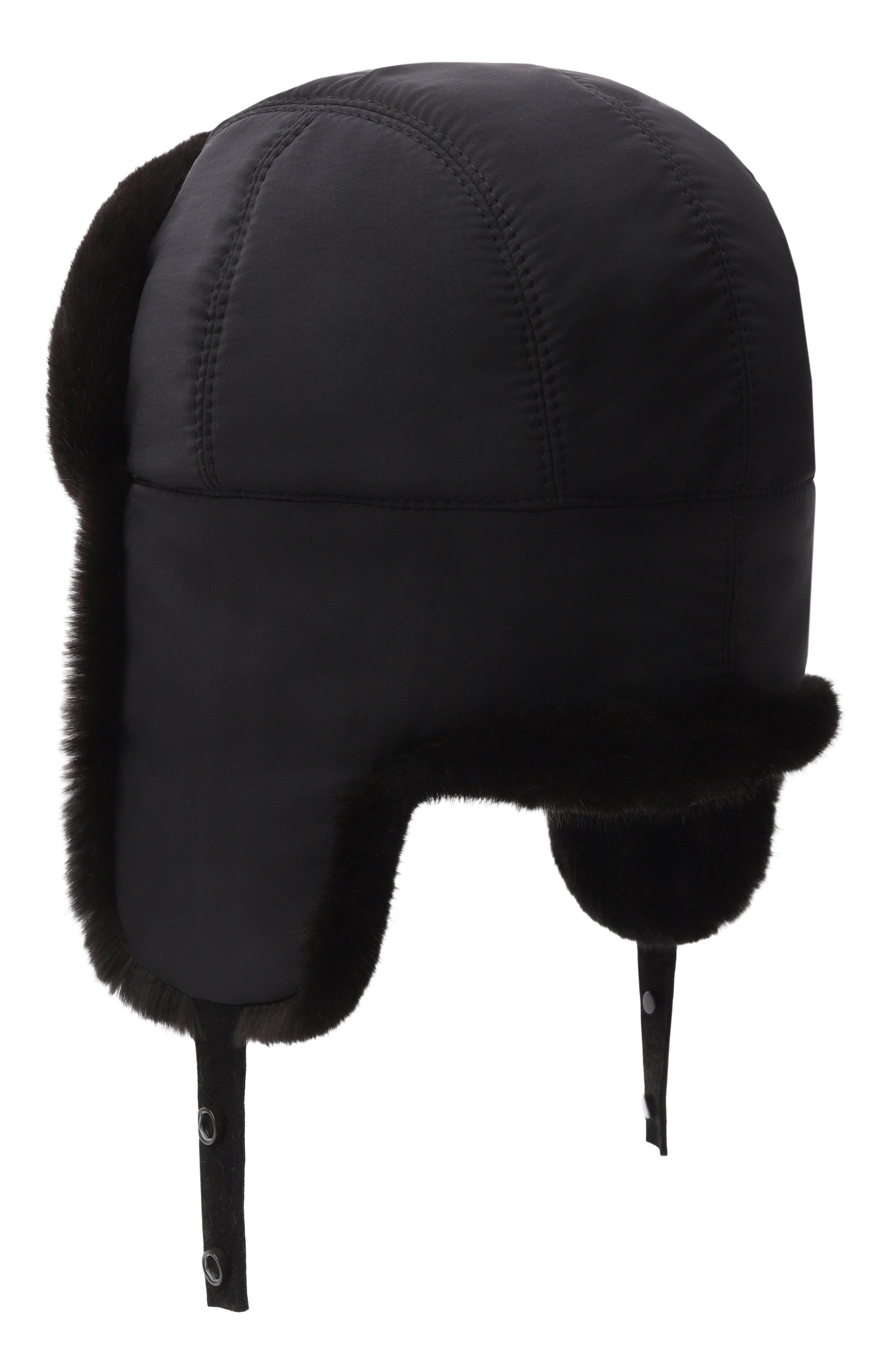 Кашемировая шапка-ушанка с мехом норки MVST, арт. MH-17 BLACK FABRIC + MINK, фото 2