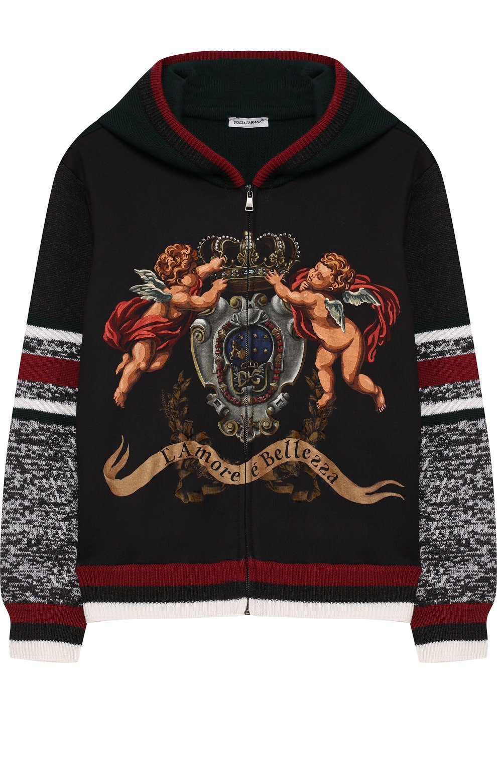 Кардиган из смеси шерсти и хлопка с капюшоном DOLCE & GABBANA разноцветного цвета по цене 21050 руб., арт. L4KW17/JAVHQ/2-6, фото 1 Кардиган из смеси шерсти и хлопка с капюшоном DOLCE & GABBANA, арт. L4KW17/JAVHQ/2-6, фото 1