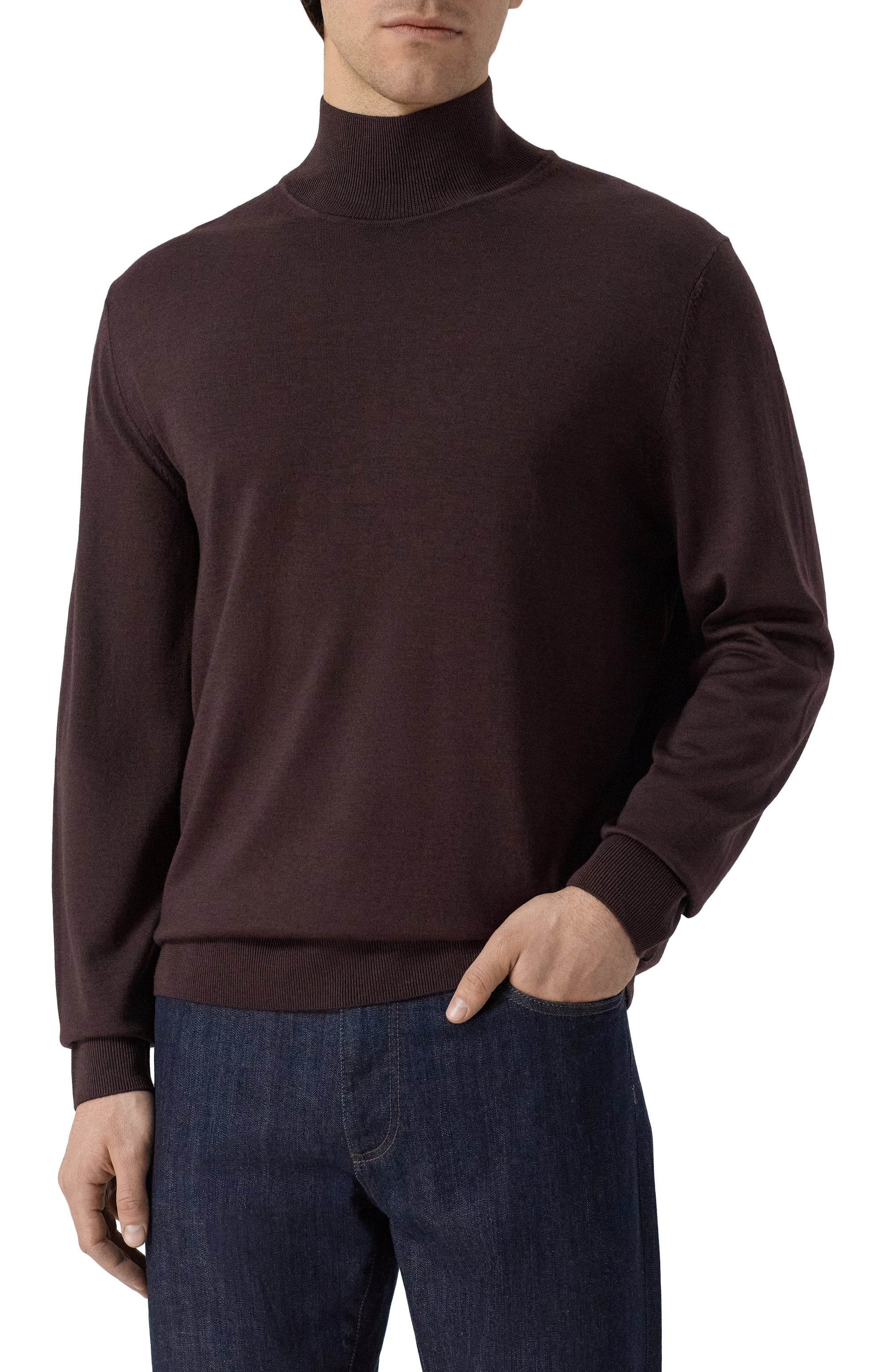 Водолазка из шерсти и шелка BOSS темно-коричневого цвета по цене 26950 руб., арт. 50550015, фото 3 Водолазка из шерсти и шелка BOSS, арт. 50550015, фото 3