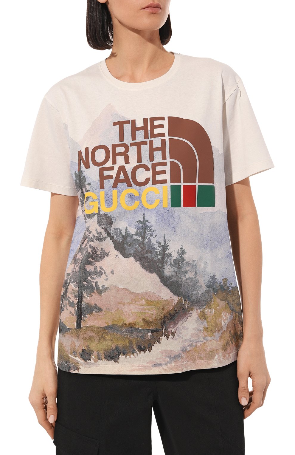 Хлопковая футболка the north face x gucci GUCCI разноцветного цвета по цене 79200 руб., арт. 672475 XJDS8, фото 3 Хлопковая футболка the north face x gucci GUCCI, арт. 672475 XJDS8, фото 3