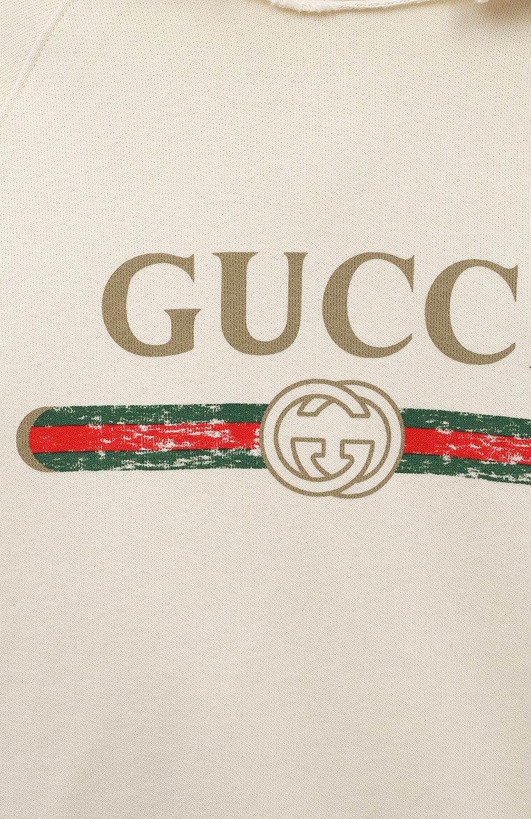 Детский хлопковое худи GUCCI молочного цвета, арт. 532484/X9039 | Фото 3 (Материал внешний: Хлопок; Рукава: Длинные; Статус проверки: Проверено, Проверена категория; Принт: С принтом; Мальчики Кросс-КТ: Худи-одежда; Автоматизация ТО: Проставлено; Автоматизация состава: Проставлено; Автоматизация Diginetica: Проверено; Ростовка одежда: 10 - 11 лет | 140 - 146см, 4 года | 104 см, 6 лет | 116 см)