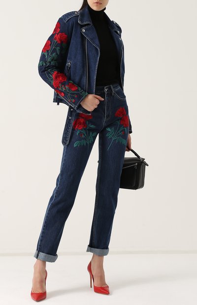 Джинсы с завышенной талией и цветочной вышивкой ADAM SELMAN, арт. 15221DE, фото 2