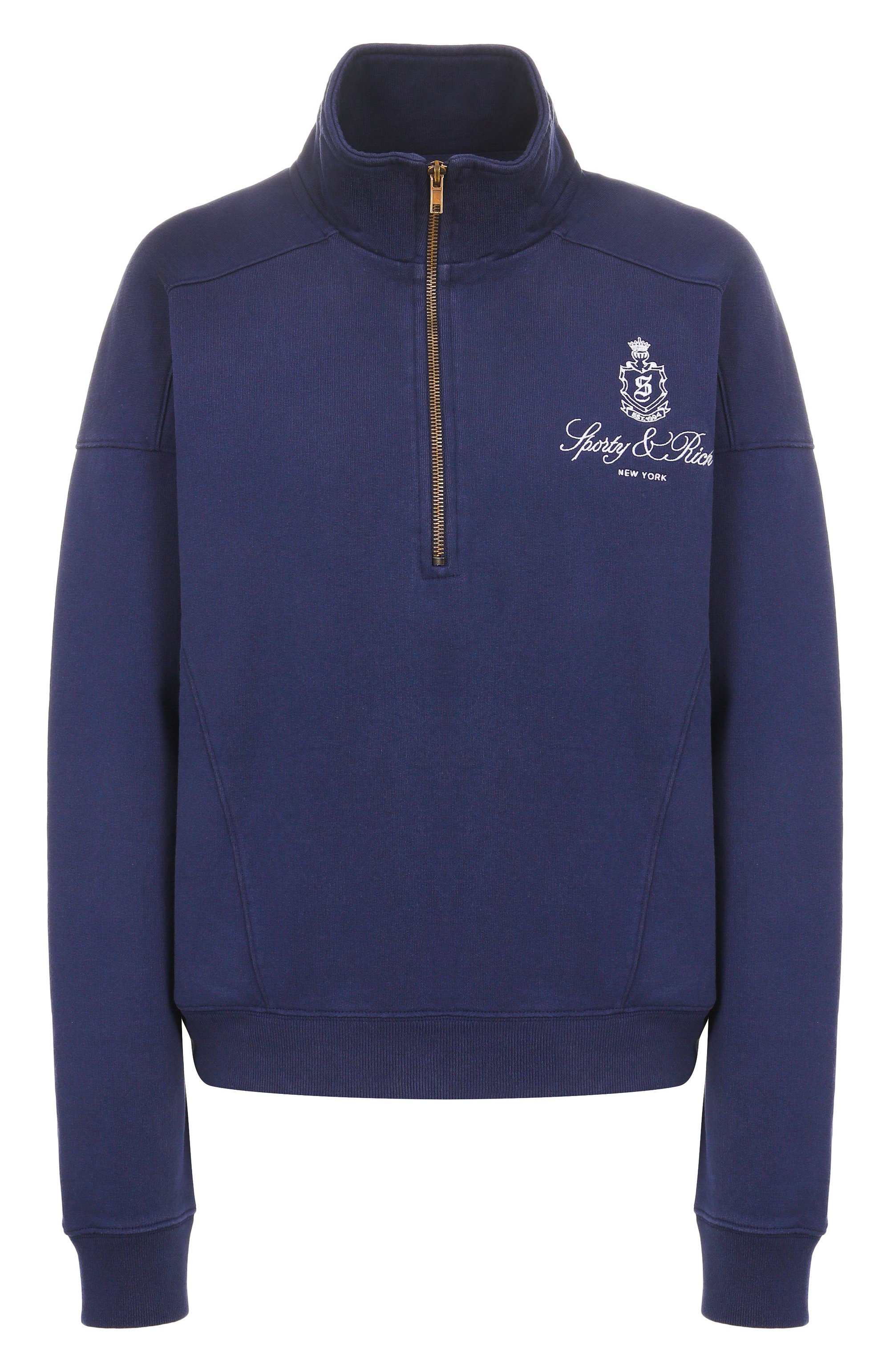 Хлопковый свитшот SPORTY AND RICH темно-синего цвета по цене 28100 руб., арт. ST073606231BL106, фото 1 Хлопковый свитшот SPORTY AND RICH, арт. ST073606231BL106, фото 1