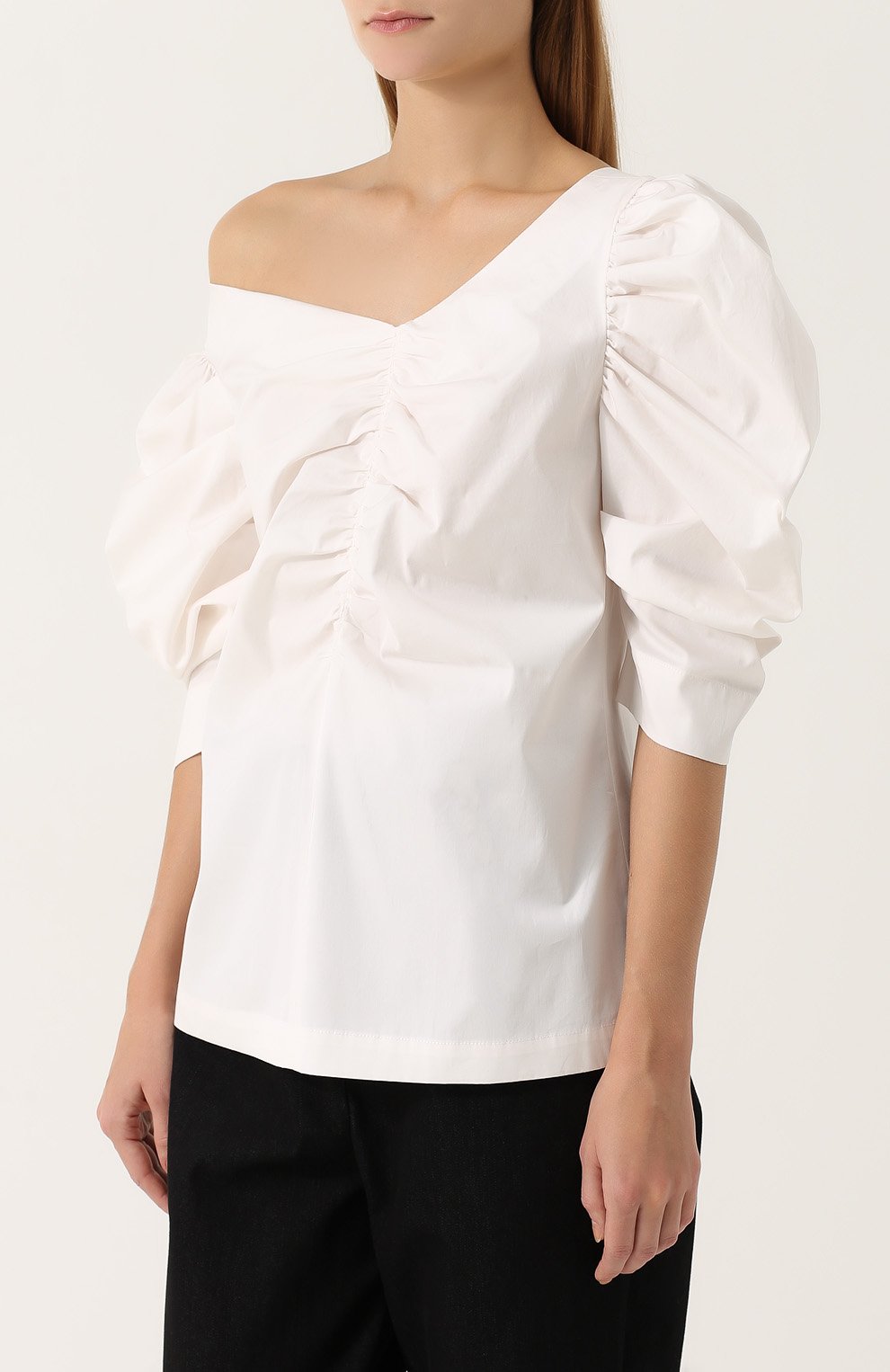 Хлопковый топ асимметричного кроя с драпировкой ISA ARFEN, арт. T005 AW17 WASHED C0TT0N P0PLIN, фото 3