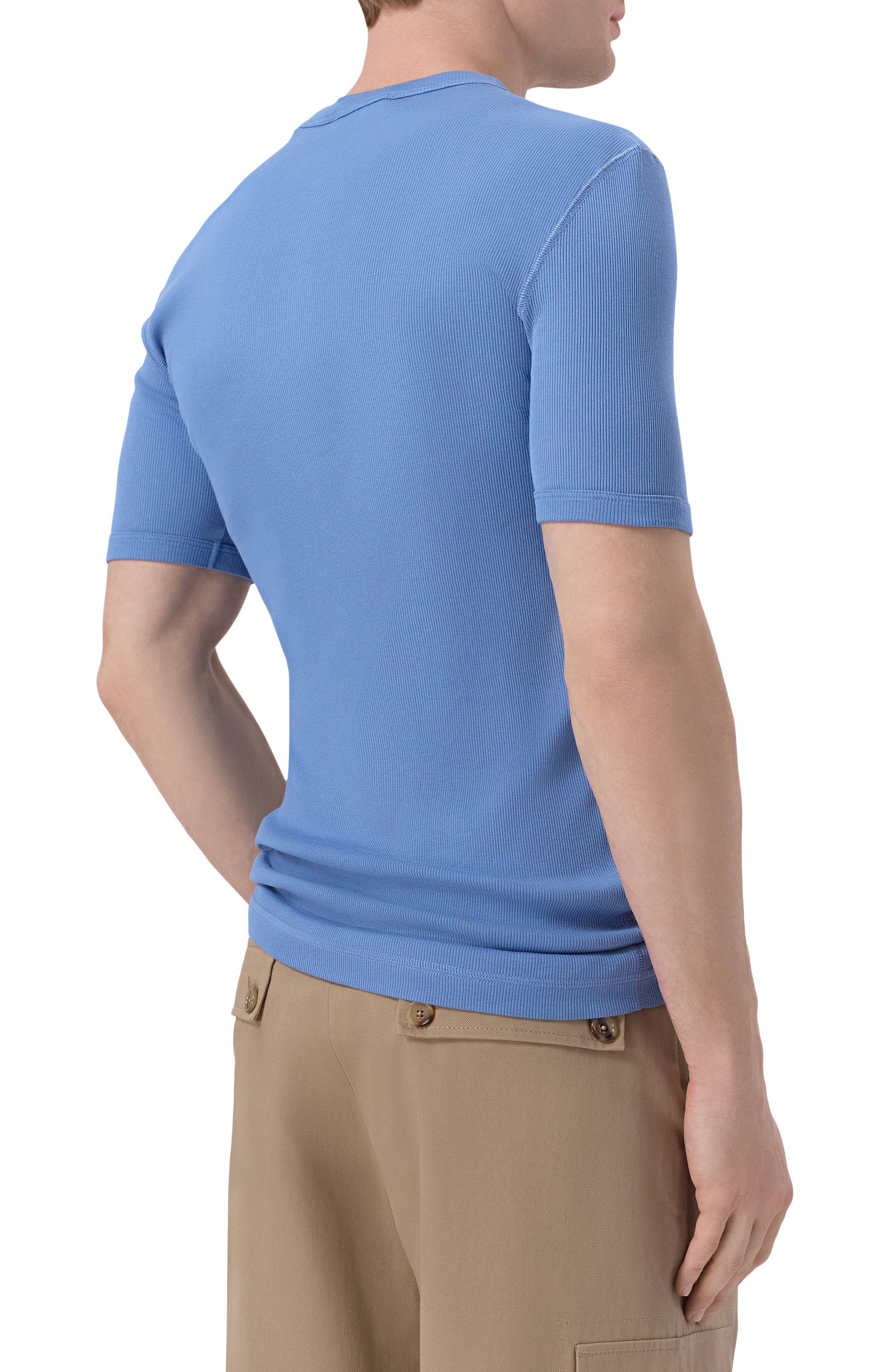 Хлопковая футболка-хенли DOLCE & GABBANA голубого цвета по цене 65300 руб., арт. G8QX6T/G7P3J, фото 4 Хлопковая футболка-хенли DOLCE & GABBANA, арт. G8QX6T/G7P3J, фото 4