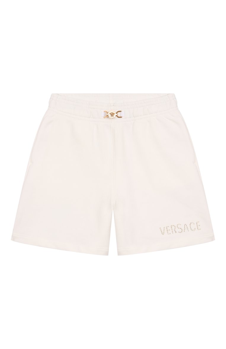 Детские хлопковые шорты VERSACE молочного цвета, арт. 1018204/1A13092/8A-14A | Фото 1 (Нос: Не проставлено; Материал внешний: Хлопок; Случай: Повседневный; Материал подклада: Хлопок; Автоматизация состава: Проставлено; Ростовка одежда: 8 лет | 128 см, 12 лет | 152 см, 10 - 11 лет | 140 - 146см, 16 лет | 164 см)