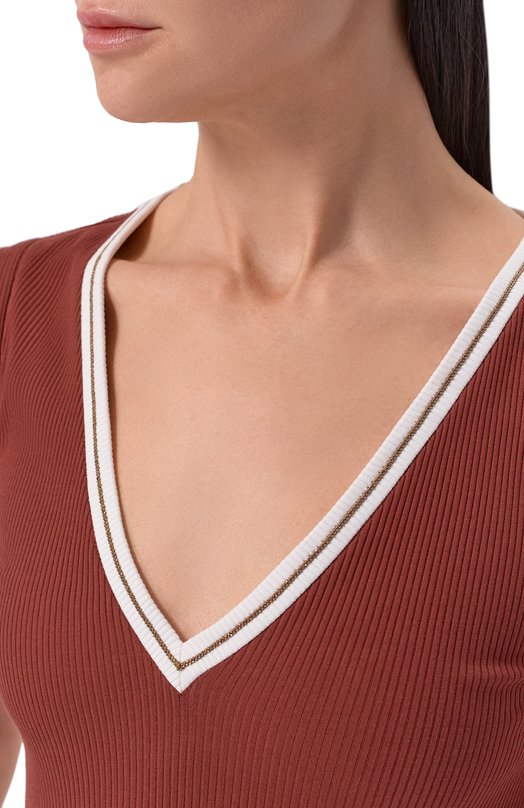 Хлопковый топ Brunello Cucinelli MG902D0302 Коричневый  MG902D0302 Фото 5